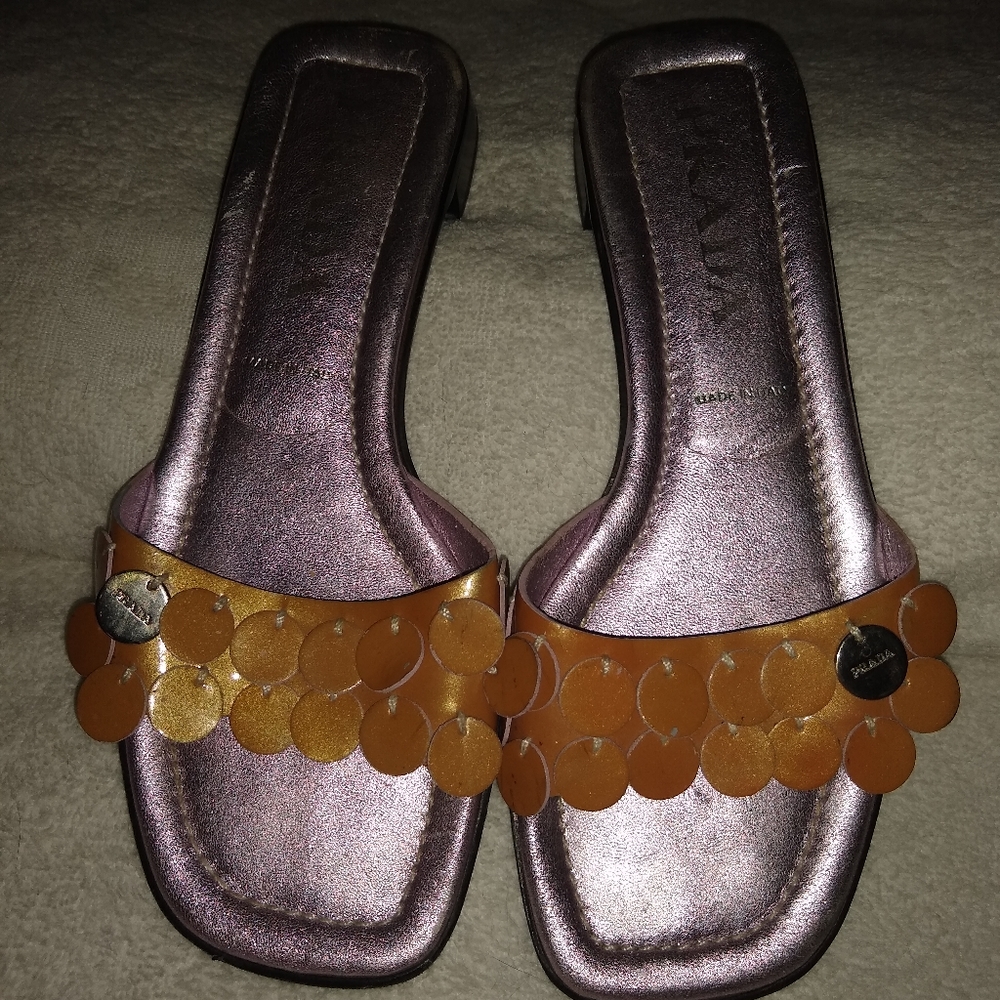 Prada leather sequins mules. 35.5